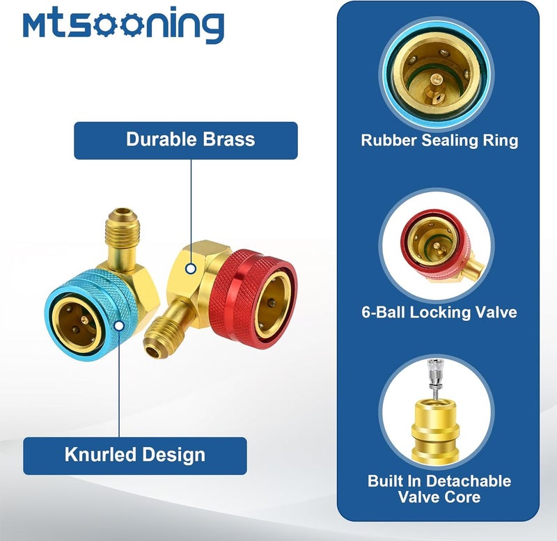 Mtsooning R1234yf 90° High/Low Side Quick Couplers Kit, R1234YF to R134A Quick Coupler Adapter, R1234YF Hose Adapter Fitting Connector with R134A Retrofit Valve for Car Conditioner AC Charging - Image 5